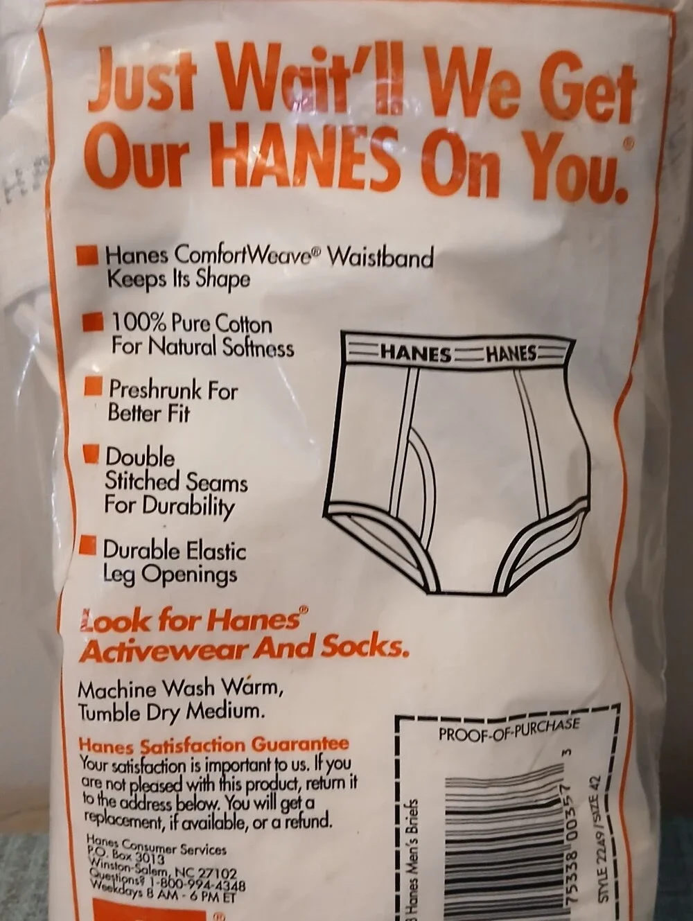 New 3 pack 1996 VINTAGE Hanes Briefs Underwear 100% Cotton Sz 42